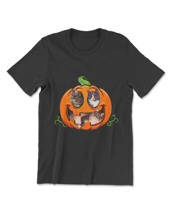 Cute Cats Jack O Lantern Pumpkin Happy Halloween Costume Day T-Shirt