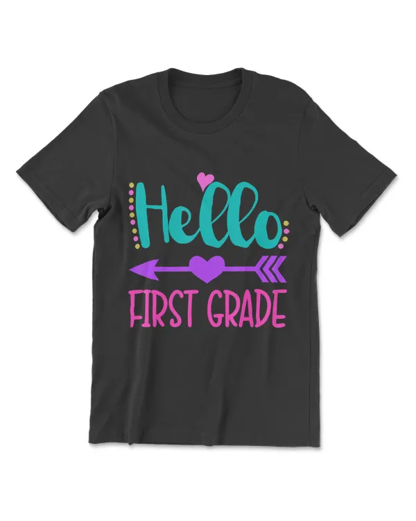 Hello First Grade Retro Rainbow Cute for Teacher Girls Shirt