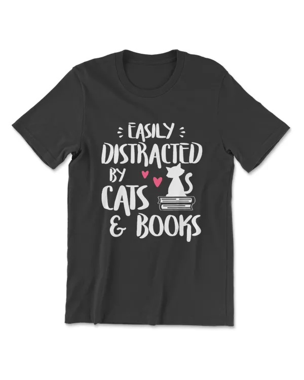 Easily Distracted By Cats And Books - Cat & Book Lover