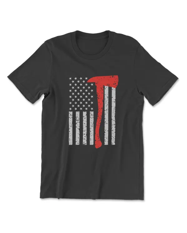 Firefighter American Flag Axe T Shirt: Thin Red Line Patriot T-Shirt