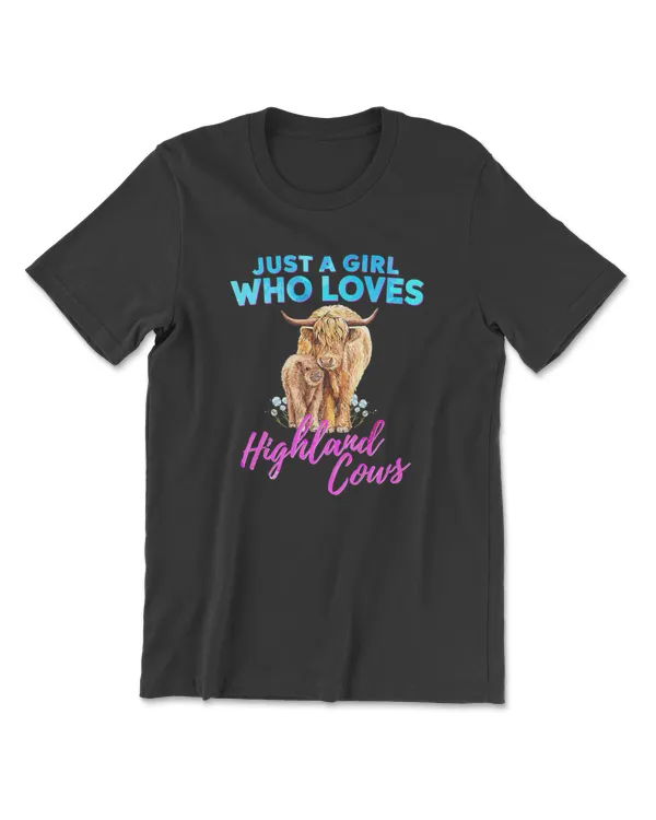 Just A Girl Who Loves Highland Cows Watercolor Cow Art T-Shirt