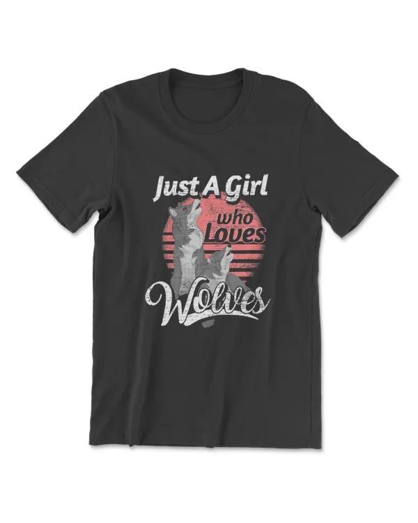 Just A Girl Who Loves Wolves Forest Animal Retro Wolf T-Shirt
