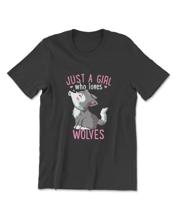 Just A Girl Who Loves Wolves Kawaii Grey Wolf T-Shirt