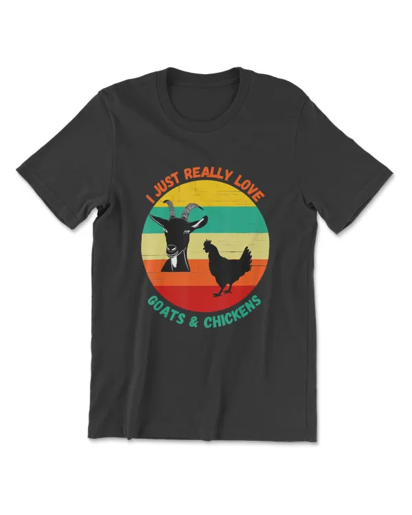 I just really love goats and chickens Farmer Retro Sunset T-Shirt