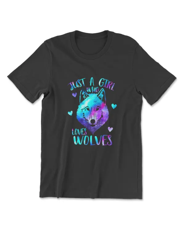 Just A Girl Who Loves Wolves Themed Galaxy Space Wolf Lover T-Shirt