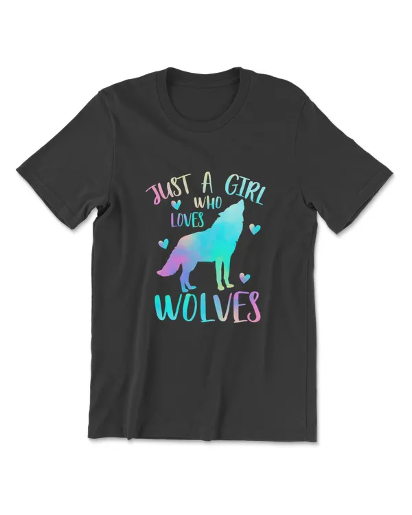 Just A Girl Who Loves Wolves Watercolor Cute Wolf Lover T-Shirt