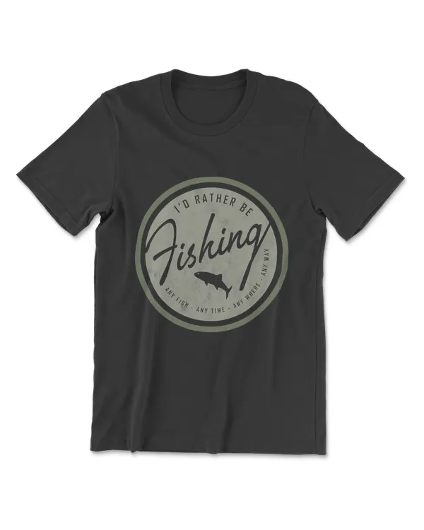 I'd Rather Be Fishing T-shirt, Retro Distressed Tee Olive