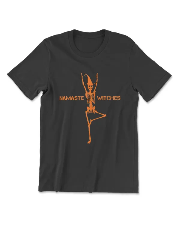 Womens Namaste Witches Yoga Skeleton In Tree Pose (orange Print)