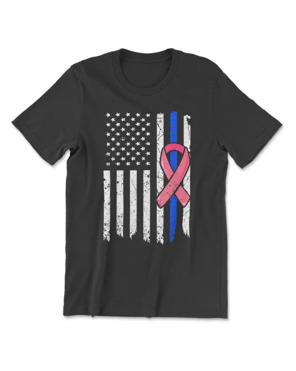 Breast Cancer Police American Flag Shirt Pink Ribbon Fighter T-Shirt