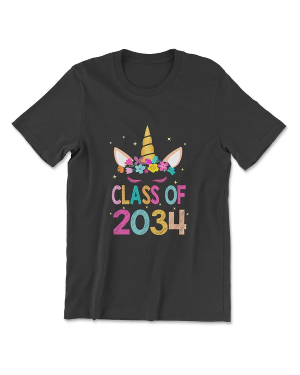 Cute Unicorn First Day Of School Class Of 2034 Grow With Me T-Shirt