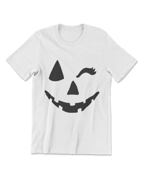 Womens Winking Jack O'Lantern Pumpkin Halloween Costume T-Shirt