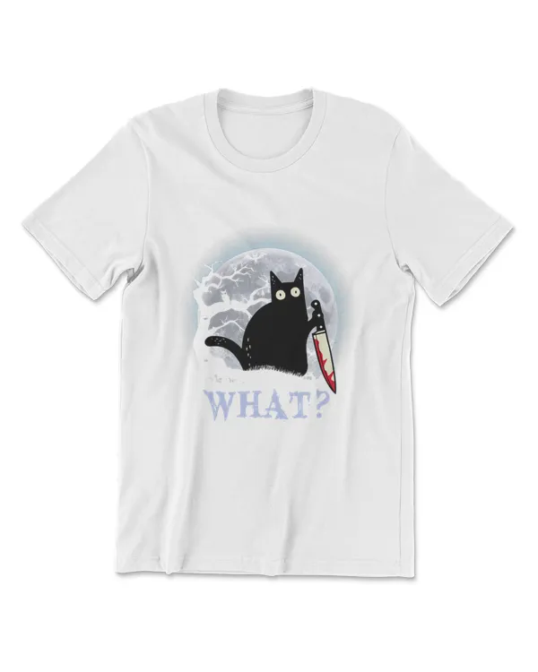 Cat What Murderous Black Cat With Knife Halloween Costume T-Shirt