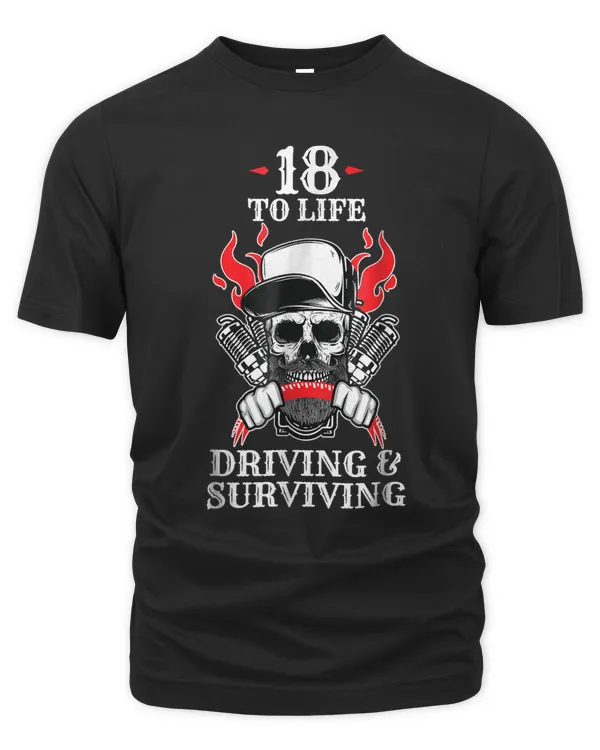 18 to Life Trucker T Shirt  Skull Flames Truck Driver Shirt