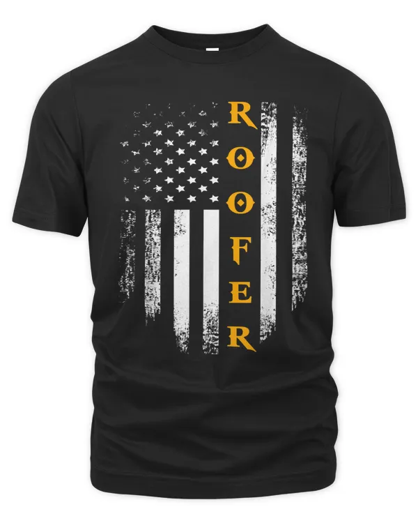 Vintage Roofer With American Flag For Roofing Cool Gift T-Shirt