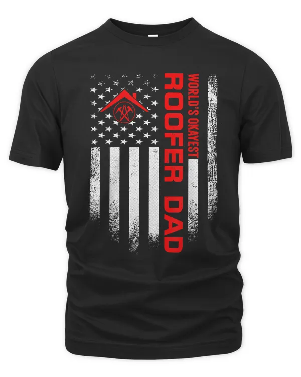Vintage USA American Flag World's Okayest Roofer Dad Funny T-Shirt