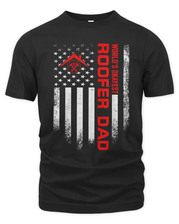 Vintage USA American Flag World's Okayest Roofer Dad Funny T-Shirt