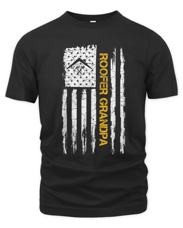 Vintage USA Flag Roofer Grandpa Roofing Silhouette Funny T-Shirt