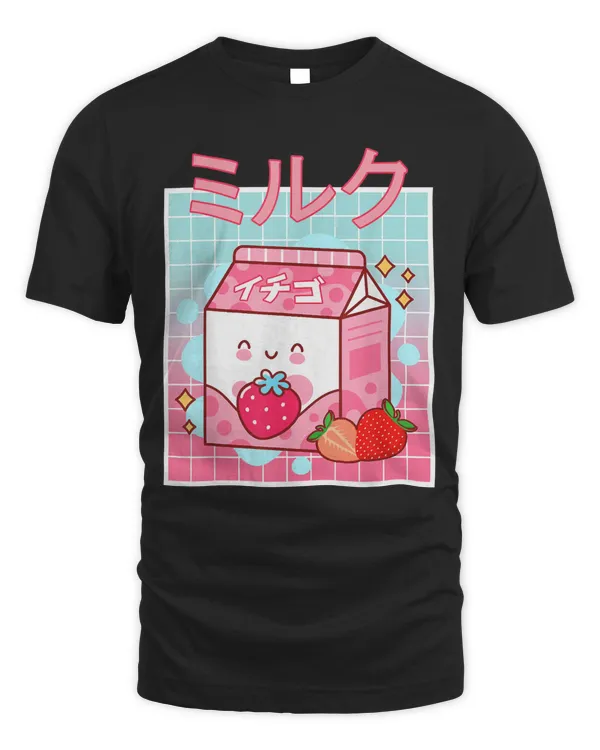 Cute Pink Strawberry Milk Japanese Kawaii Strawberry Clothes T-Shirt