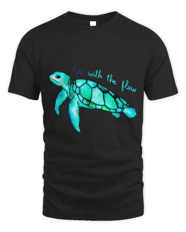 Green Turtle With Flow Go, Dad Mom Boy Girl Birth-day Gift T-Shirt