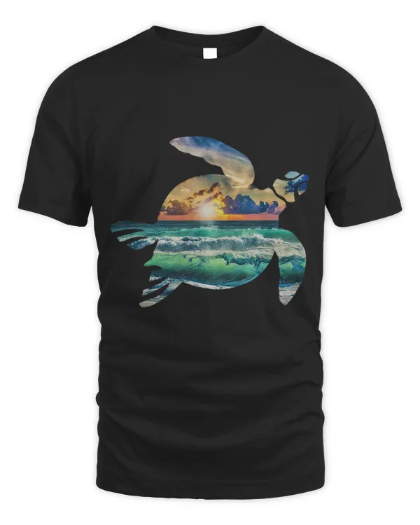 Sea Turtle Silhouette And A Turquoise Beach T-Shirt