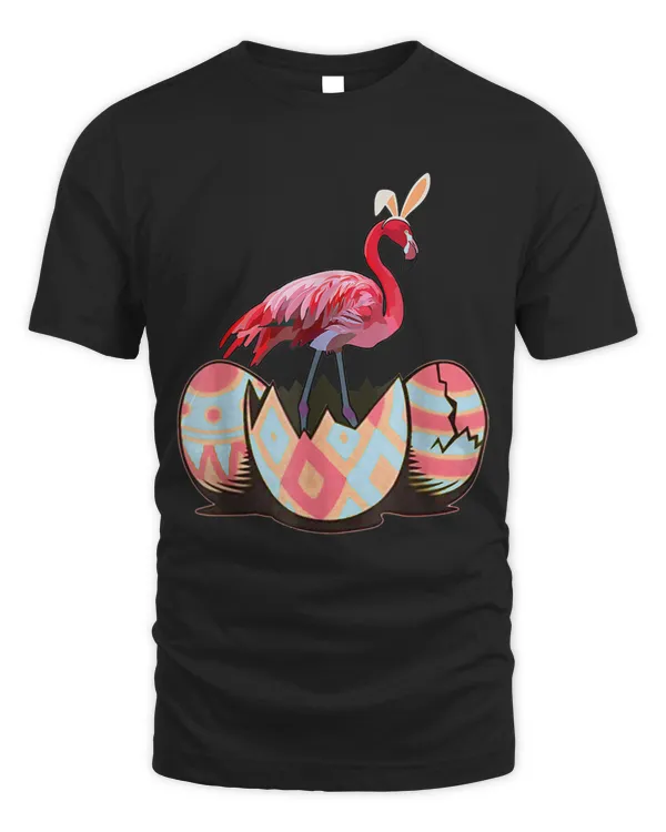 Cute Flamingo Easter Bunny Eggs Costume Easter Day T-Shirt