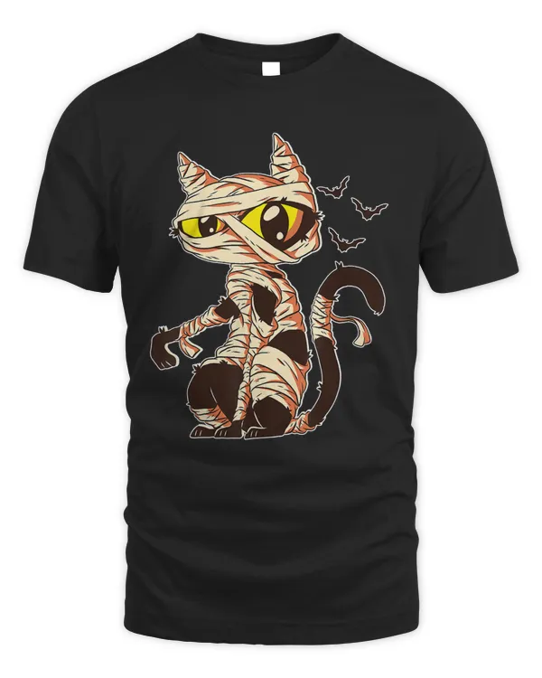 Black Cat Mummy & Bats Halloween Cat Costume Men Women Gift T-Shirt