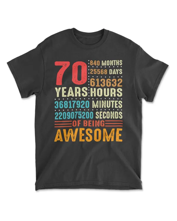 70 Years Old 70th Birthday Vintage Retro T Shirt