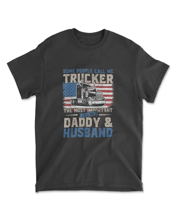 Truck Driver Trucker Daddy Husband Us Flag T Shirt