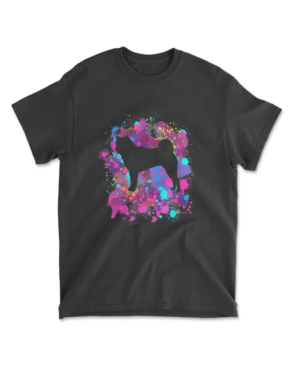 Akita Dog Lover Pet Pink Watercolor Silhouette Art Splatter T-Shirt