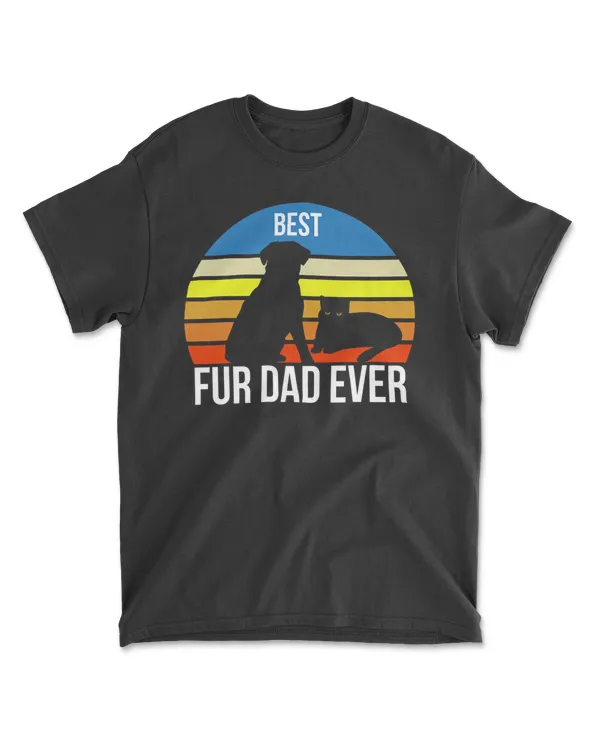 Best Fur Dad Ever Vintage Retro Dog and Cat Owner Funny T-Shirt