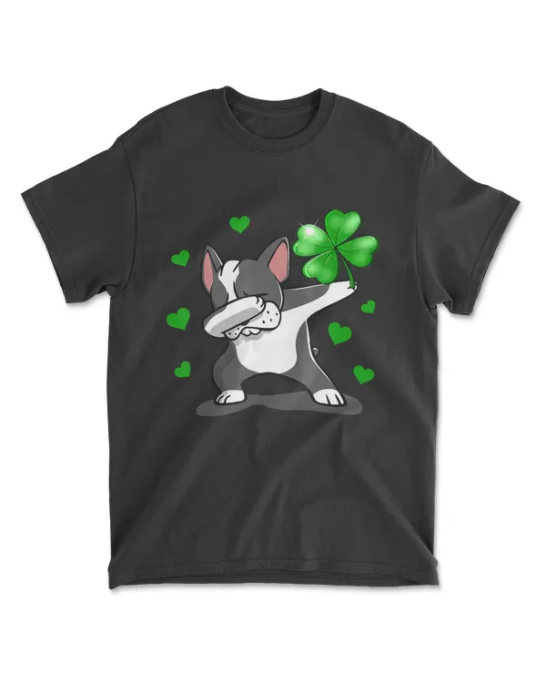 Boston Terrier Dabbing Lucky Irish Shamrock T-Shirt