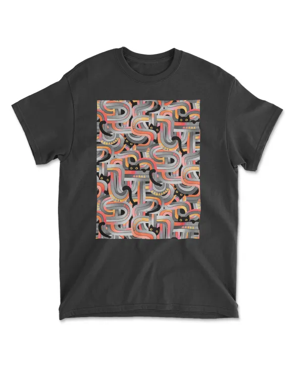 Geo Cats Maze in Sunset Colors plus Grey T-Shirt