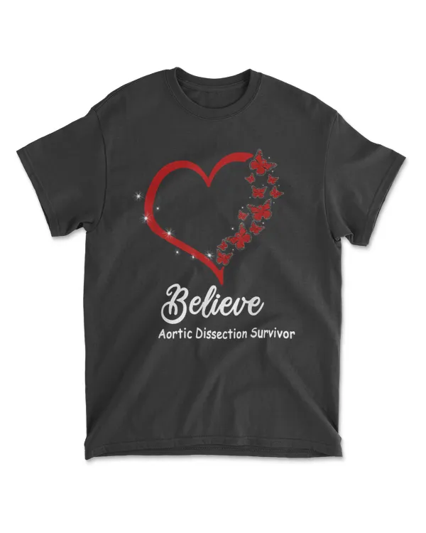 Believe Aortic Dissection Survivor, red-ribbon butterfly T-Shirt