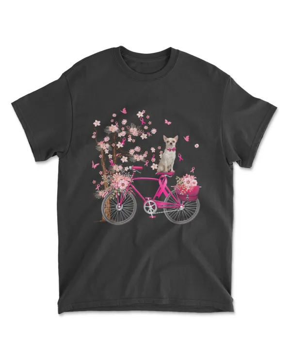 Breast Caner Awareness With Tree Ribbon Chihuahua On Bicycle T-Shirt