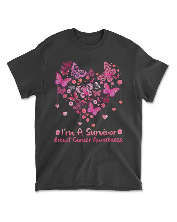 Butterfly Heart I'm A Survivor Breast Cancer Awareness T-Shirt