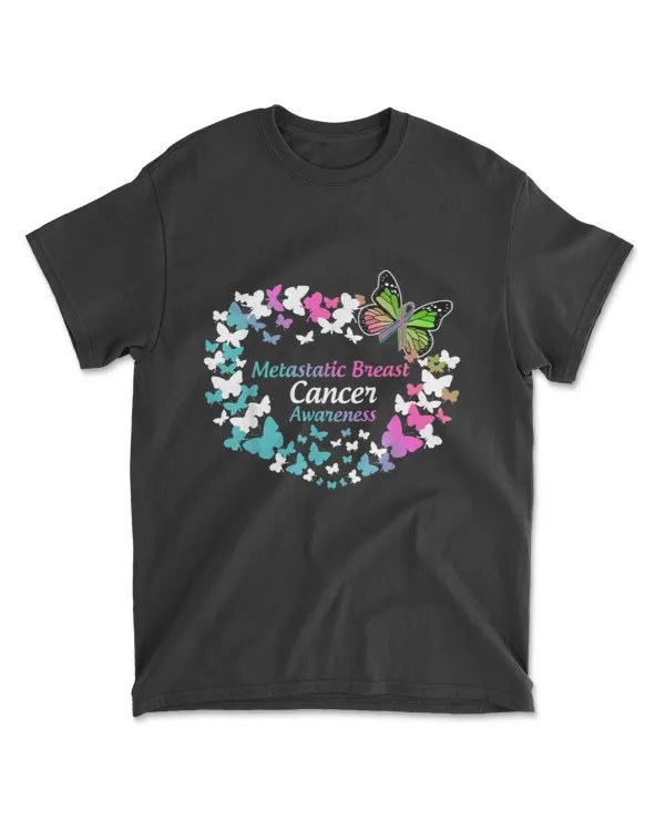 butterfly metastatic breast cancer green teal pink ribbon T-Shirt