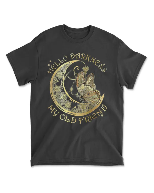 Crescent Moon Butterfly Hello Darkness My Old Friend T-Shirt