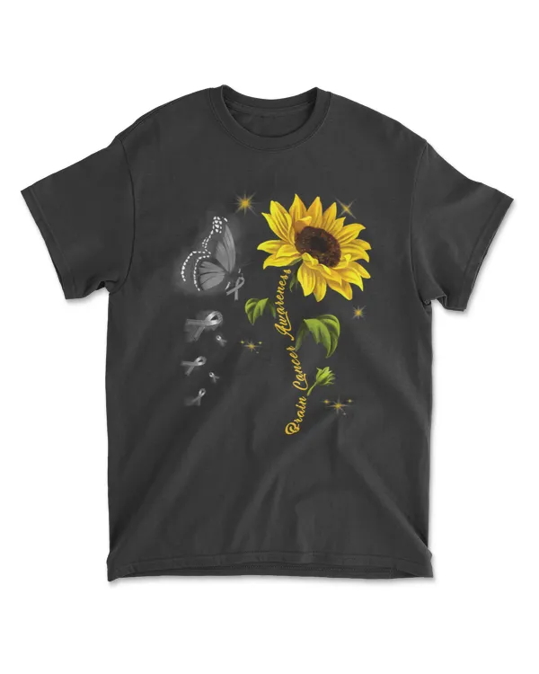 Cute Butterfly and Sunflower Lovers Brain Cancer Awareness T-Shirt