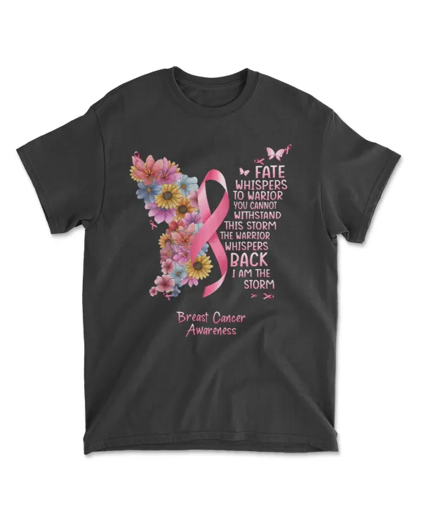 I Am The Storm Butterfly Pink Ribbon Breast Cancer Awareness Long Sleeve T-Shirt