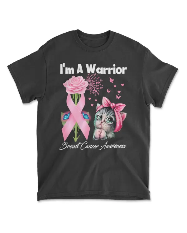 I’m A Warrior Breast Cancer Awareness Butterfly Flower Cat Long Sleeve T-Shirt