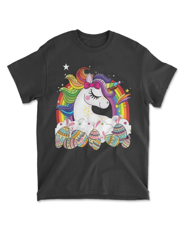 Unicorn Happy Easter Bunny Eggs Easter Day Rainbow For Kids T-Shirt