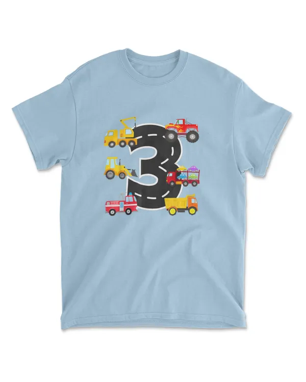 White 3rd Birthday Party 3 Year Old Trucks Birthday Boy T Shirt