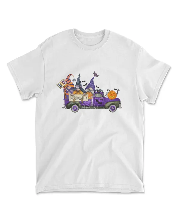 Cute Gnomes With Vintage Truck Boo Halloween