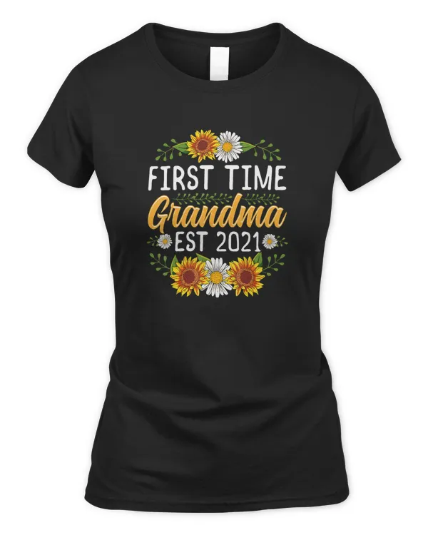 Womens Promoted to Grandma Est 2021 - First Time Grandma Floral T-Shirt