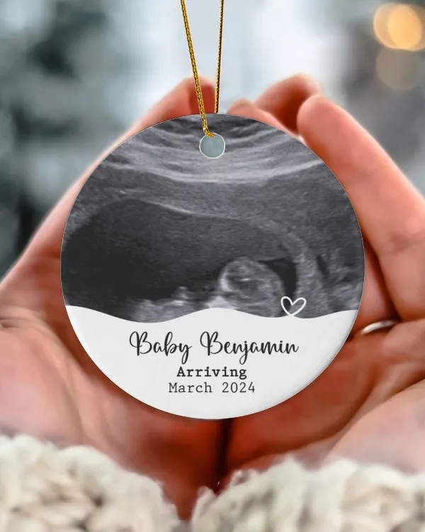 Personalized Pregnancy Announcement Christmas Ornament with Ultrasound Picture Due Date