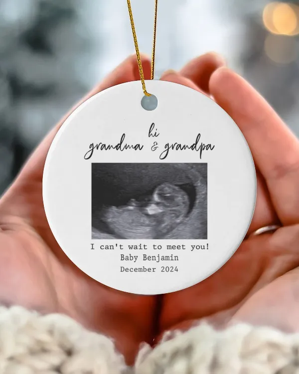 Personalized "Hi Grandma and Grandpa" Pregnancy Ultrasound Announcement with Baby Name and Due Date
