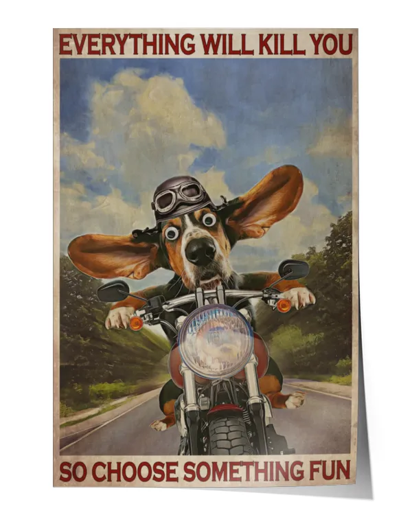 home decor poster basset hound motorcycle vertical poster ideal gift