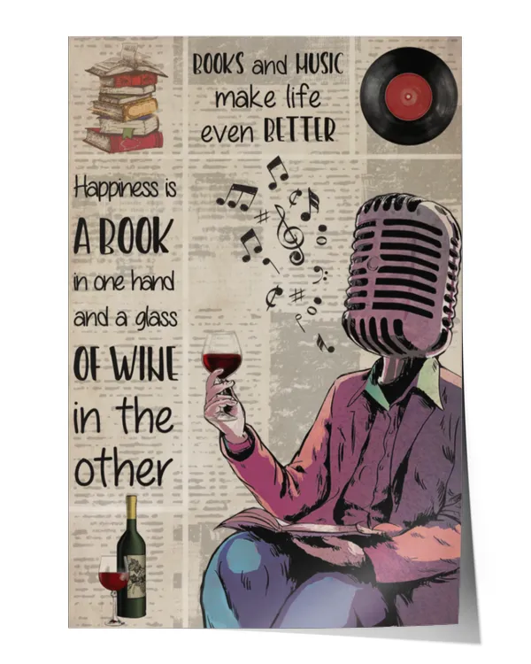 home decor wall posters Books Music And Wine vertical poster ideal gift