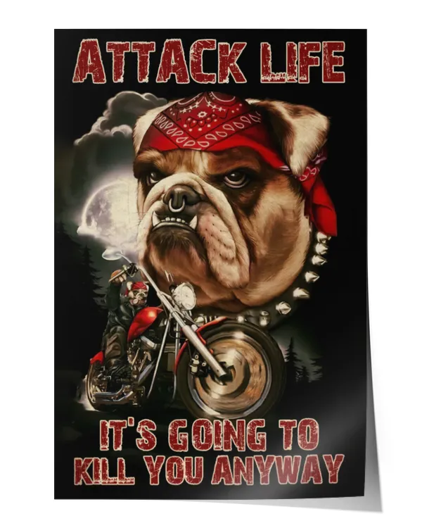 home decor wall posters Bulldog Attack Life vertical poster ideal gift