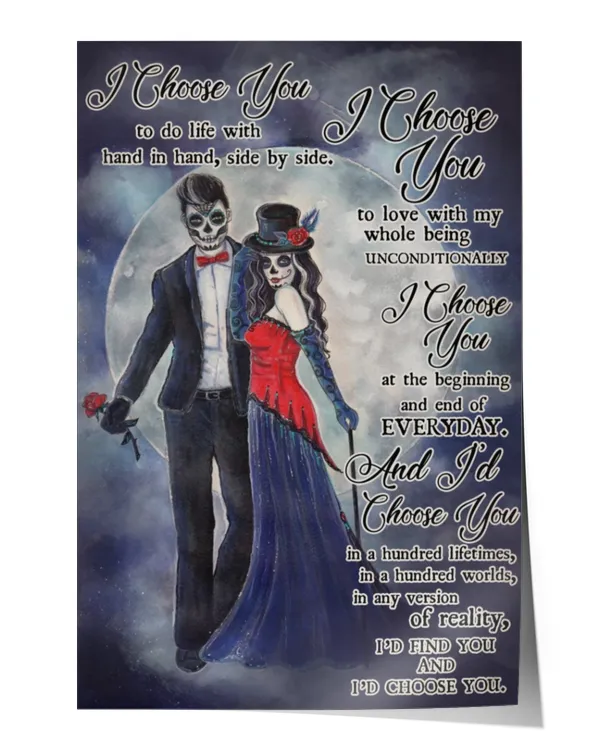 day of the dead sugar skull couple i choose you  home decor wall vertical poster ideal gift